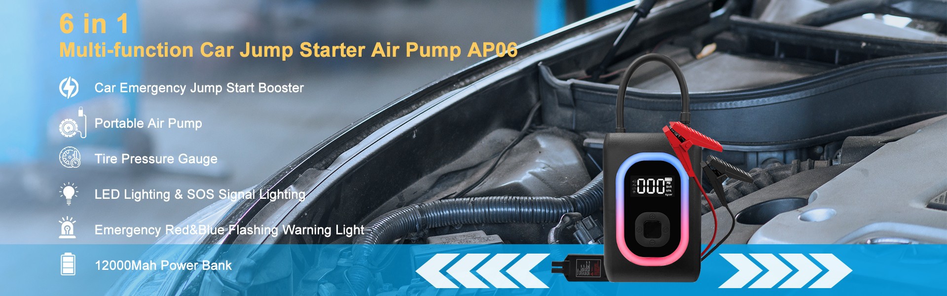 6 in 1 Multi-function Car Jump Stater Air Pump AP06